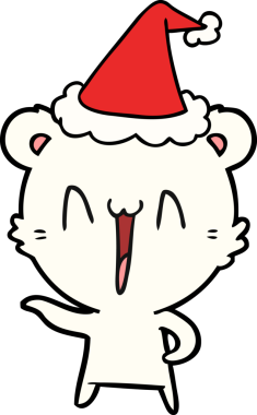 Gülen kutup ayısı el çizimi. Bir insan tarafından çizilmiş Noel Baba şapkası.