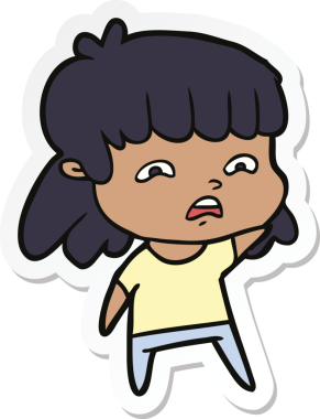 Bir insan tarafından çizilmiş endişeli bir karikatür çıkartması.