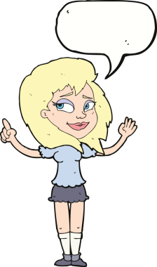 Bir insan tarafından çizilmiş konuşma baloncuğu fikri olan bir karikatür kadın.