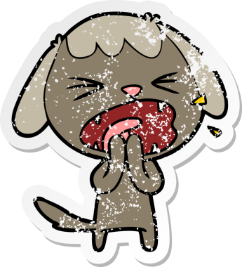 Bir insan tarafından çizilmiş şirin bir köpeğin sıkıntılı çıkartması.