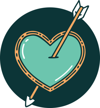 Bir insan tarafından çizilmiş ok ve kalbin ikonik dövme şekli