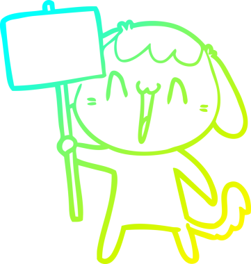 Bir insan tarafından çizilmiş şirin bir çizgi köpeğin soğuk gradyan çizgisi.