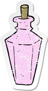 Bir insan tarafından çizilmiş, karikatür parfüm şişesinin gerilimli retro yapıştırması.