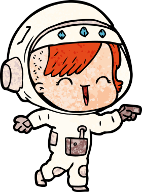 Bir insan tarafından çizilmiş mutlu uzay kızı.