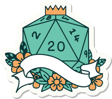 Bir insan tarafından çizilmiş 20 D20 zarının çıkartması.