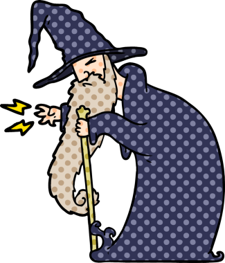 bir insan tarafından çizilmiş çizgi film sihirbazı