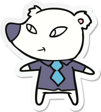 Gömlekli ve kravatlı bir kutup ayısının çıkartması bir insan tarafından çizilmiş.