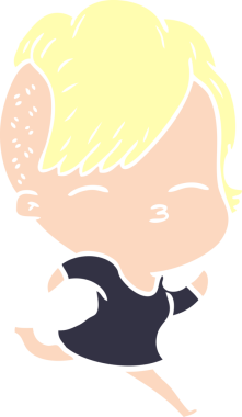 Bir insan tarafından çizilen düz renkli çizgi film şaşı kız.