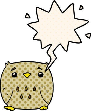 bir insan tarafından çizilmiş çizgi roman tarzında konuşma baloncuğu olan çizgi film baykuşu