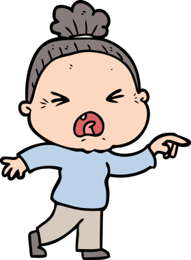 Bir insan tarafından çizilmiş kızgın yaşlı kadın çizgi filmi.