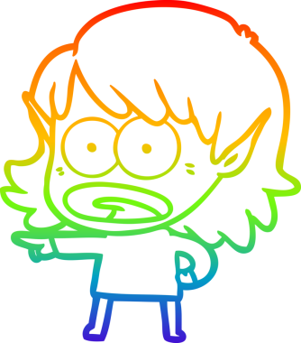 Karikatür çizen gökkuşağı gradyanı bir insan tarafından çizilen elf kızı şok etti.