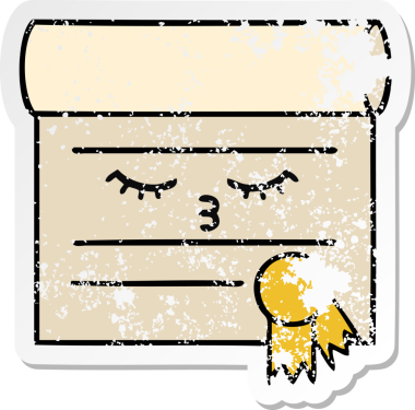 Bir insan tarafından çizilmiş şirin bir karikatür sertifikasının sıkıntılı etiketi