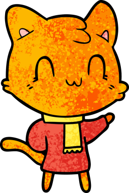 Bir insan tarafından çizilmiş eşarp takan mutlu bir kedi.