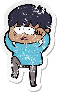 Bir insan tarafından çizilmiş bitkin bir çizgi film karakterinin sıkıntılı çıkartması.