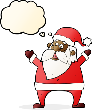 Düşünce baloncuğu çizilmiş neşeli Noel Baba çizgi filmi