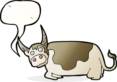 Bir insan tarafından çizilmiş konuşma balonlu çizgi film boğası.