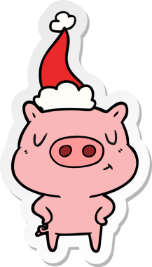 Bir insan tarafından çizilmiş Noel Baba şapkası takan bir domuzun el yazısı.