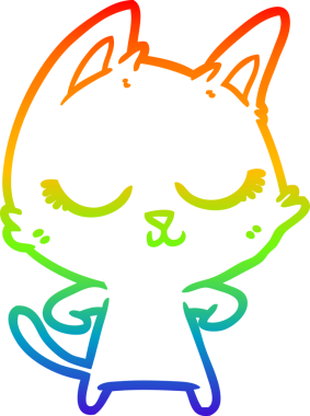 Gökkuşağı gradyan çizgisi bir insan tarafından çizilmiş sakin bir çizgi kedi çizimi