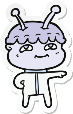 Bir insan tarafından çizilmiş dost canlısı bir uzay adamının çıkartması.