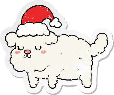 Bir insan tarafından çizilmiş şirin bir Noel köpeğinin sıkıntılı çıkartması.