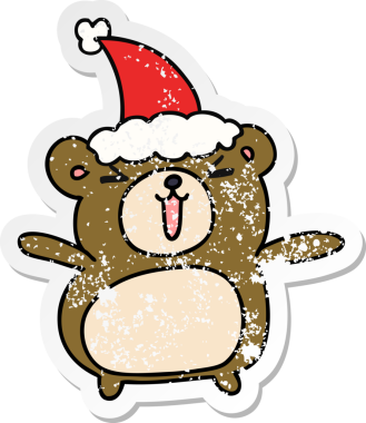 Bir insan tarafından çizilmiş kawaii ayısının sıkıntılı yılbaşı çıkartması.