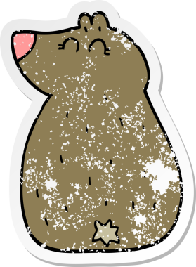 Bir insan tarafından çizilmiş şirin bir ayının sıkıntılı çıkartması.