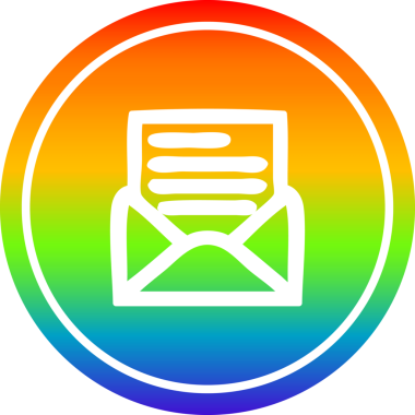 bir insan tarafından çizilmiş gökkuşağı gradyanı olan zarf harfli dairesel simge