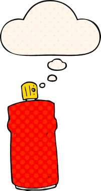 Çizgi roman tarzında bir insan tarafından çizilmiş düşünce baloncuklu çizgi film spreyi.