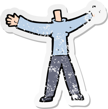 Bir insan tarafından çizilmiş başsız bir karikatürün gerilimli çıkartması.