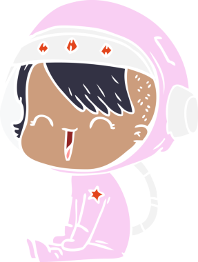 Bir insan tarafından çizilmiş mutlu düz renkli çizgi film kızı.