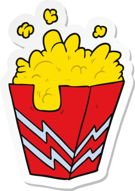 Bir insan tarafından çizilmiş patlamış mısır kutusunun etiketi.