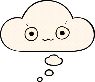 Çizgi roman tarzında bir insan tarafından çizilmiş düşünce baloncuğu olan sevimli çizgi film yüzü.