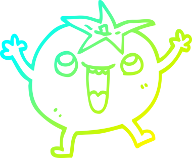 Bir insan tarafından çizilmiş mutlu domates çizgi çizimi.