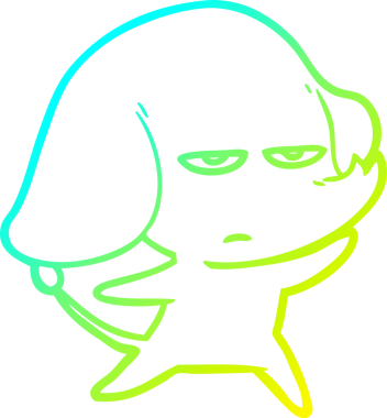 Bir insan tarafından çizilmiş soğuk bir çizgi film filinin çizimi.