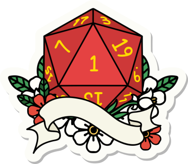 Bir insan tarafından çizilmiş doğal bir d20 zar etiketi.