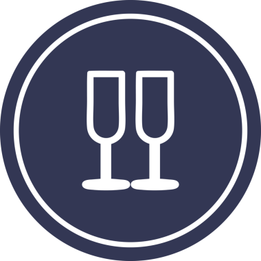 Bir insan tarafından çizilmiş şampanya bardakları yuvarlak sembol