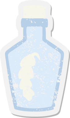 Şişedeki sihirli tüy Bir insan tarafından çizilmiş grunge etiketi