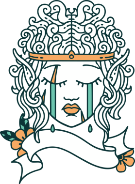 Retro Dövme Tarzı Ağlayan Elf Barbar karakter yüzü Bir insan tarafından çizilmiş