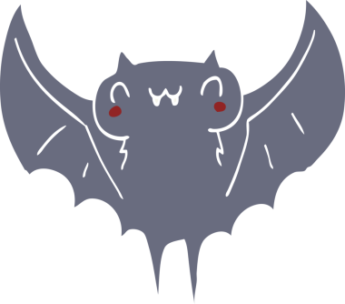 Bir insan tarafından çizilmiş düz renkli çizgi film yarasası