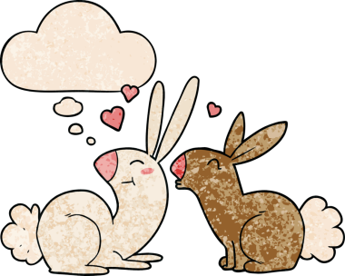 çizgi filmlerdeki tavşanlar insan tarafından çizilmiş grunge dokusunda düşünce baloncuklarına aşıklar.