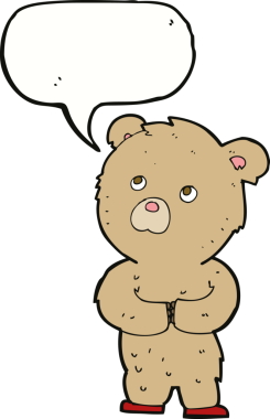 Bir insan tarafından çizilmiş konuşma balonlu oyuncak ayı.