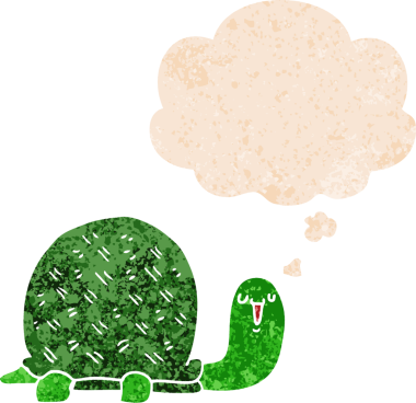 Homurdanan düşünce baloncuğu olan sevimli çizgi film kaplumbağası bir insan tarafından çizilmiş tedirgin geçmiş dokuma tarzı