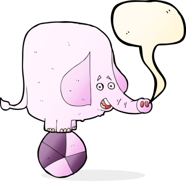 Bir insan tarafından çizilmiş konuşma balonu olan bir sirk fili.