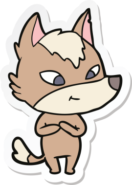 Bir insan tarafından çizilmiş dost canlısı bir kurt çizgi filminin çıkartması.