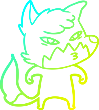 Bir insan tarafından çizilmiş akıllı bir tilkinin soğuk çizgi çizimi.