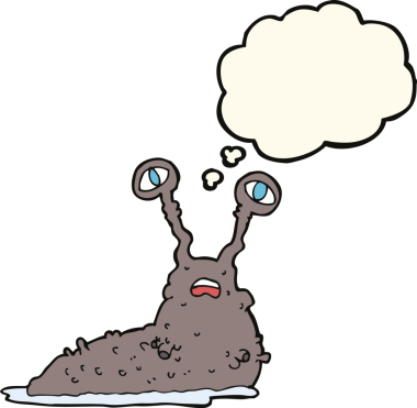 Düşünce baloncuğu insan tarafından çizilmiş iğrenç bir çizgi film sümüklüböceği.