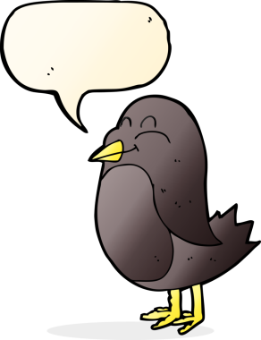 Bir insan tarafından çizilmiş konuşma balonlu çizgi film kuşu.