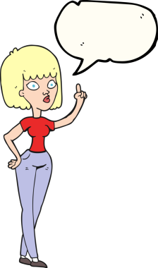 Bir insan tarafından çizilmiş fikirli serbest konuşma balonu karikatürü kadın.