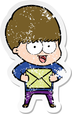 Bir insan tarafından çizilmiş mutlu bir çizgi film çocuğunun sıkıntılı çıkartması.