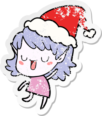 Bir insan tarafından çizilmiş Noel Baba şapkası takan bir elf kızı çizilmiş.